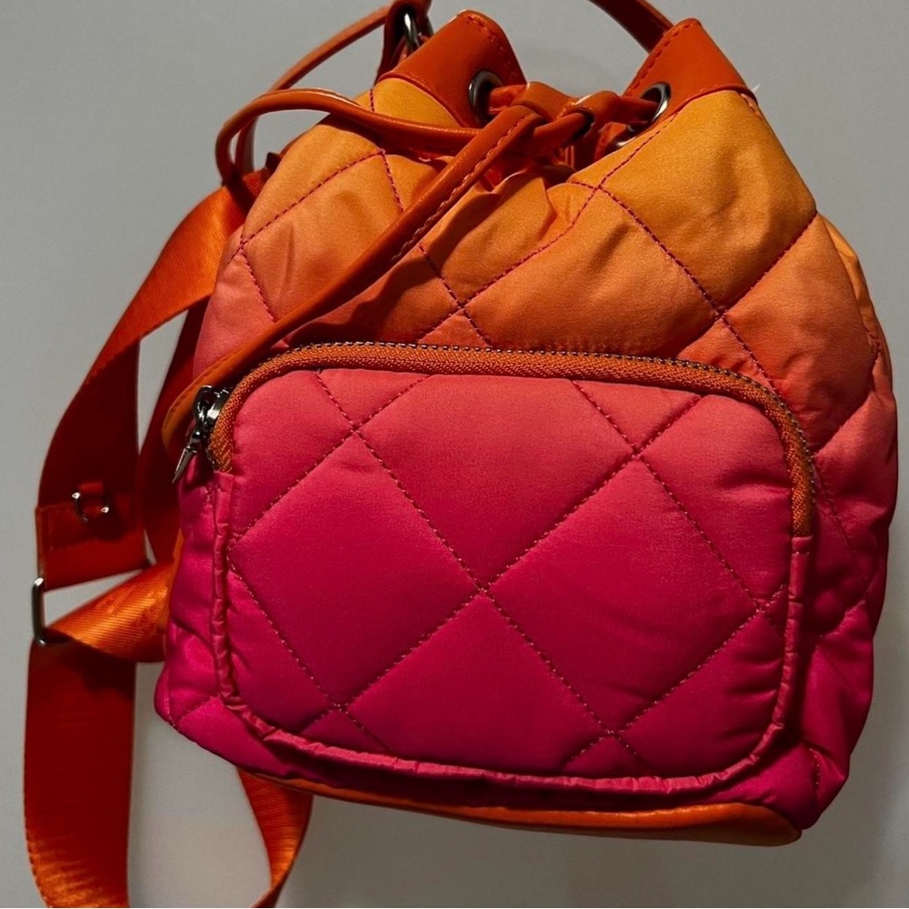 Steve Madden Orange and Pink Quilted Backpack